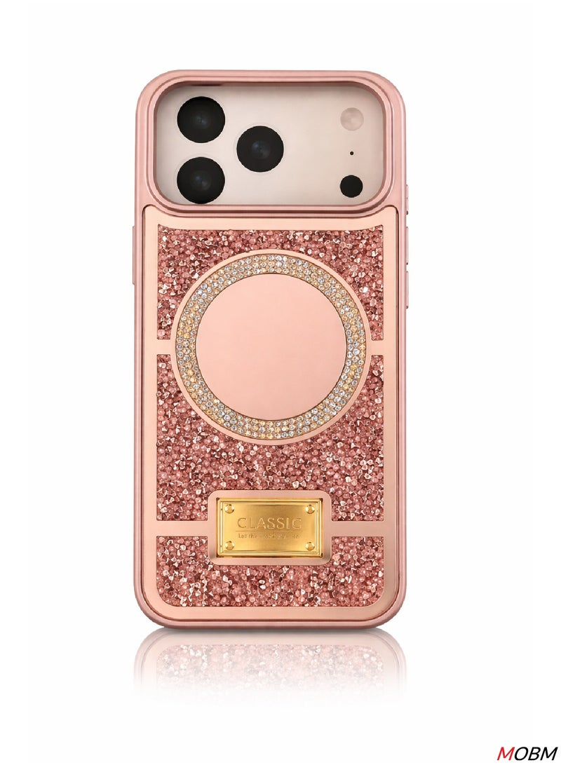 MOBM Case for iPhone 17 Pro Case with Mirror Cute Luxury Sparkle Glitter Diamond Crystal Rhinestone Protective Cover Rose Gold (iPhone "17 Pro") - Image 1